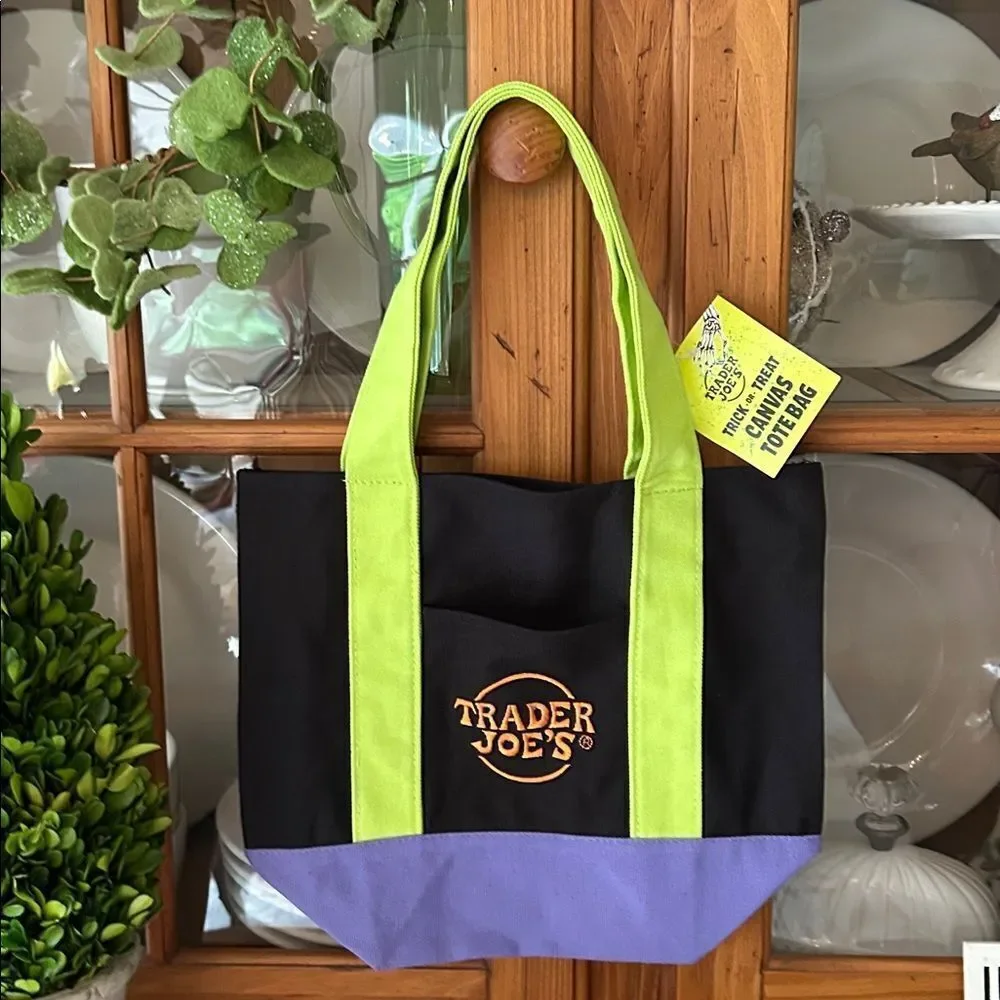 NWT Trader Joe's Black and Green Mini Limited Edition Tote Bag 2025 Halloween - Picture 4 of 5